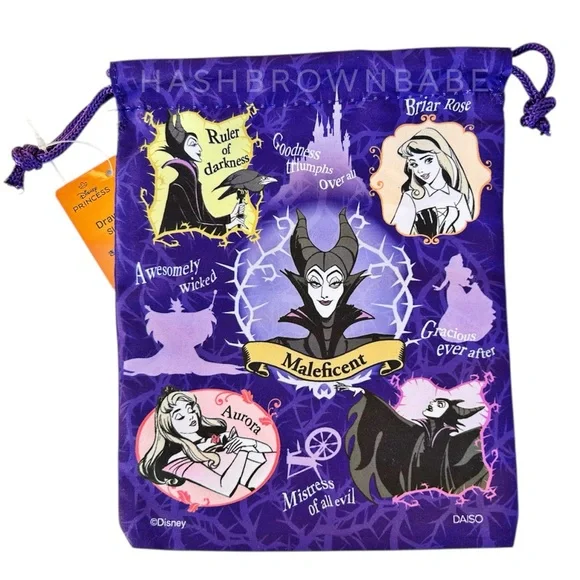 Disney Maleficent Purple Drawstring Cosmetic Bag, Evil Villains Cute Small Pouch - Picture 4 of 4